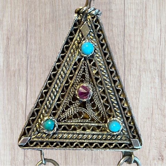 VTG Silver Pendant Middle Eastern Afghan Bedouin Tribal Triangle and Gemstones - Picture 9 of 16